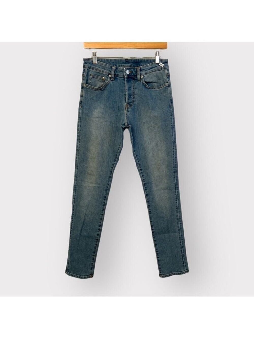 &Denim Button Fly Skinny Coupe Denim Pants sz 30 Blue Jeans High Rise Slim Fit